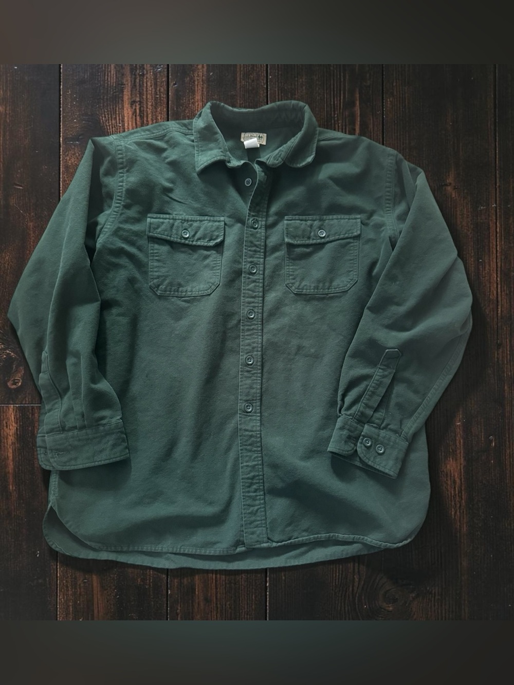 Vintage L.L.Bean Shirt Mens XL Forest Green Cotton Chamois Button Up